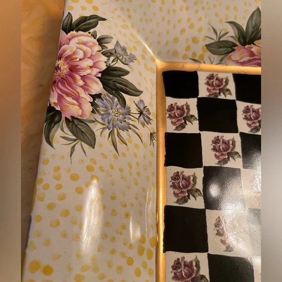 Mackenzie Childs Torquay Frank & Mustard Roses Square Platter - Picture 4 of 13